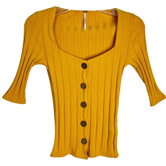 NWOT Free People Central Park Cardigan Sweater In Golden Yellow Women’s Sz XS - Picture 2 of 7